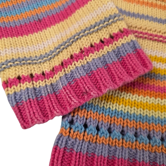 Vintage 90s Hooded Stripe Cardigan Ramie Cotton Boho Beachy Sweater Women M - Picture 3 of 7